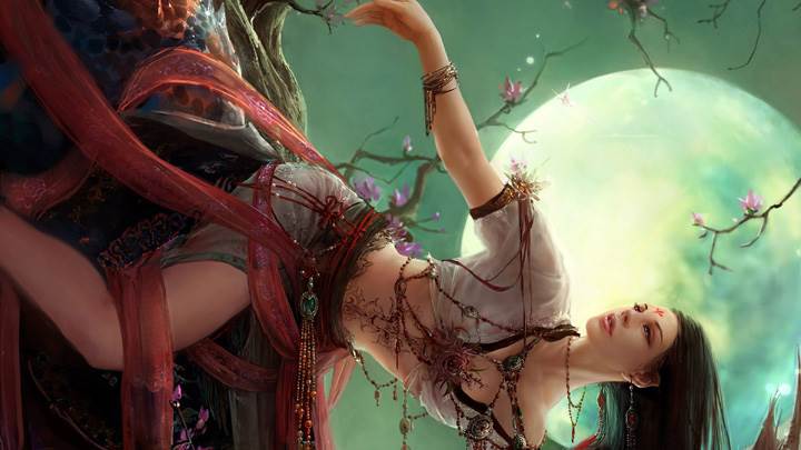 Beautiful 3d Girl And Moon In Background